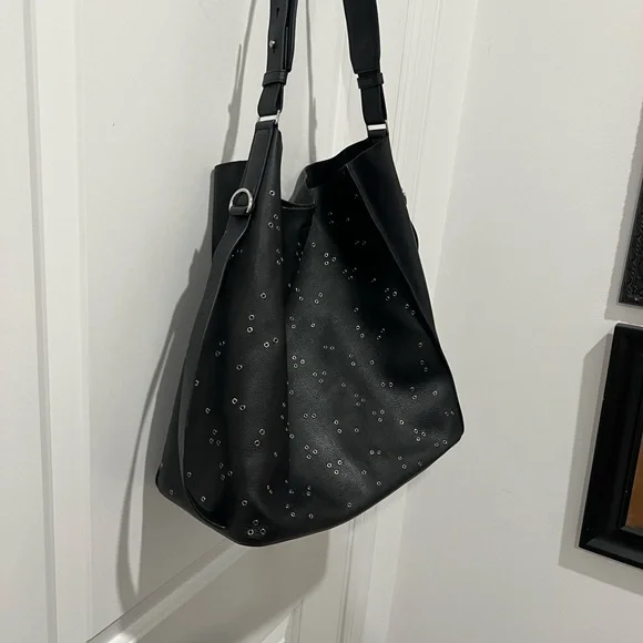 All Saints Black Junai North South Leather Studded Shoulder Tote Bag - Picture 9 of 15